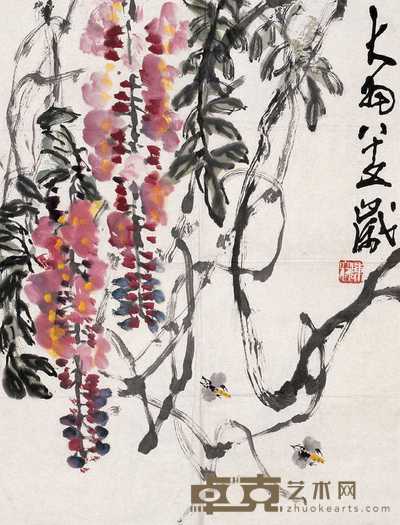 陈大羽 紫藤蜜蜂 镜心 68×51cm